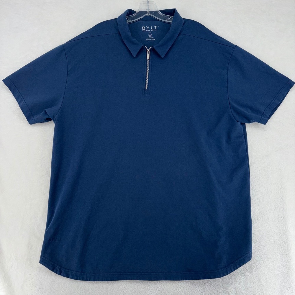 BYLT Premium Basics Lux Quarter Zip Polo Shirt Mens 3XL Navy Blue Short Sleeve